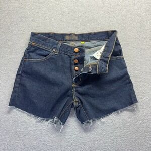 Wrangler Shorts Womens 30 Cutoffs Button Fly Dark Wash Frayed Hem 4" Denim